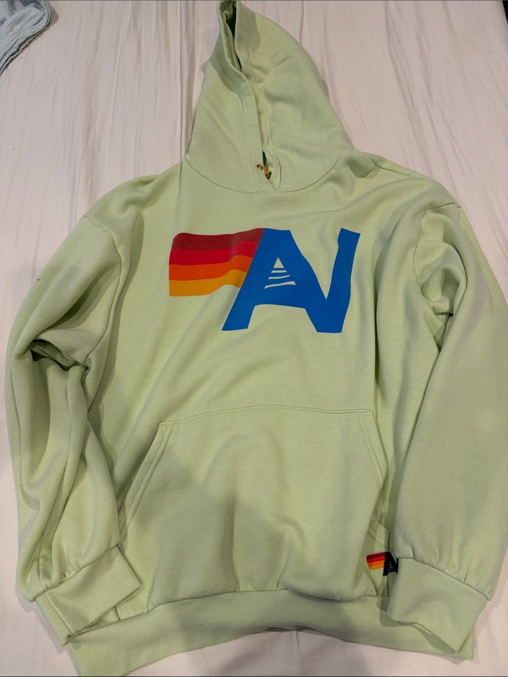 Medium Light Green Aviator Nation Graphic Hoodie with Blue 'A' and Sunset Stripe